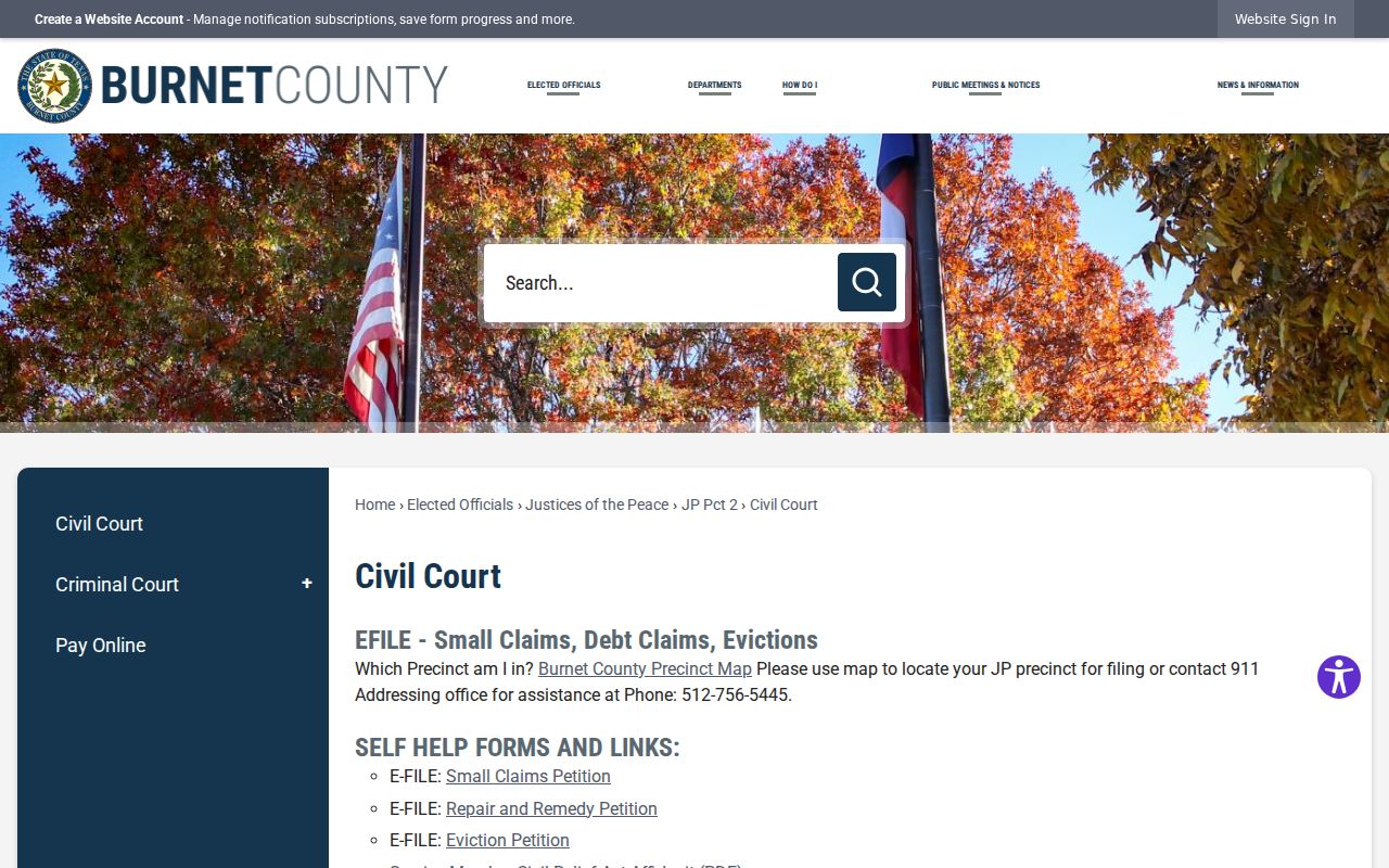 Burnet County civil court docket procedure page