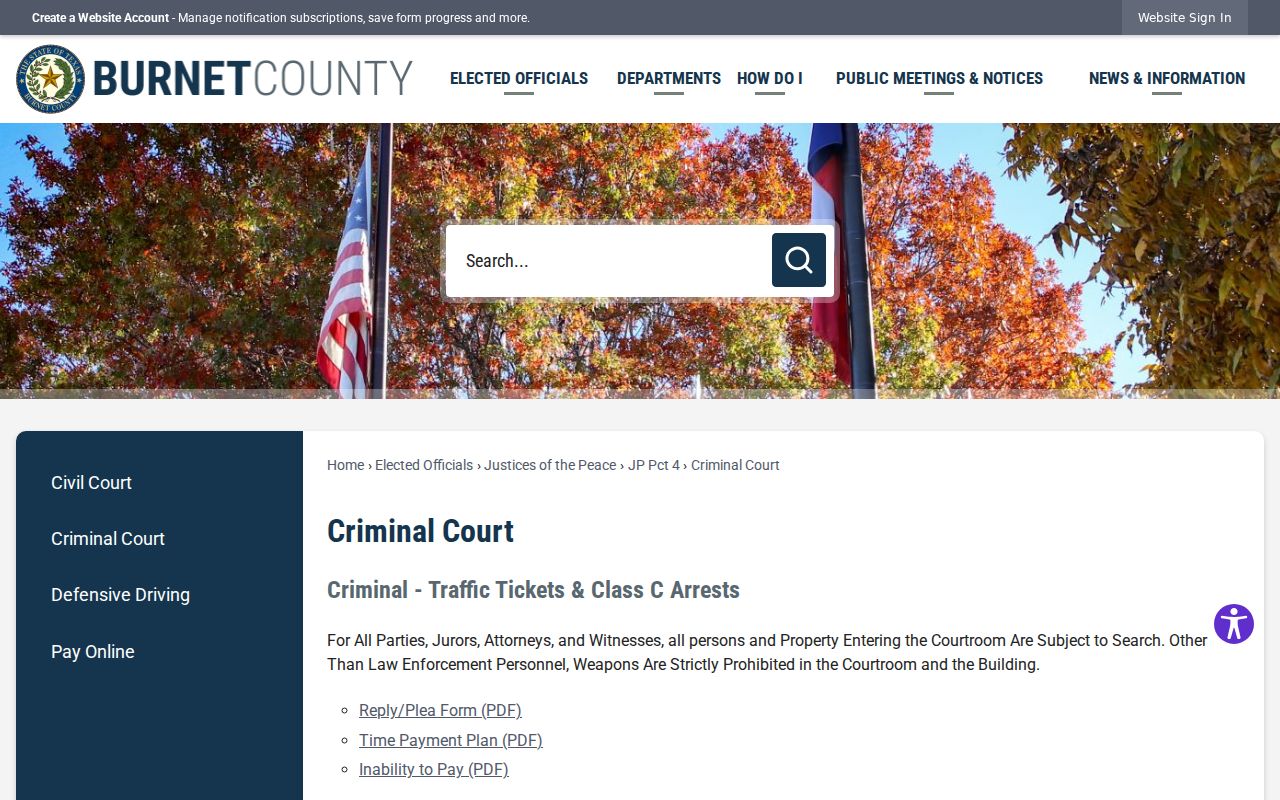 Burnet County criminal court docket procedure page
