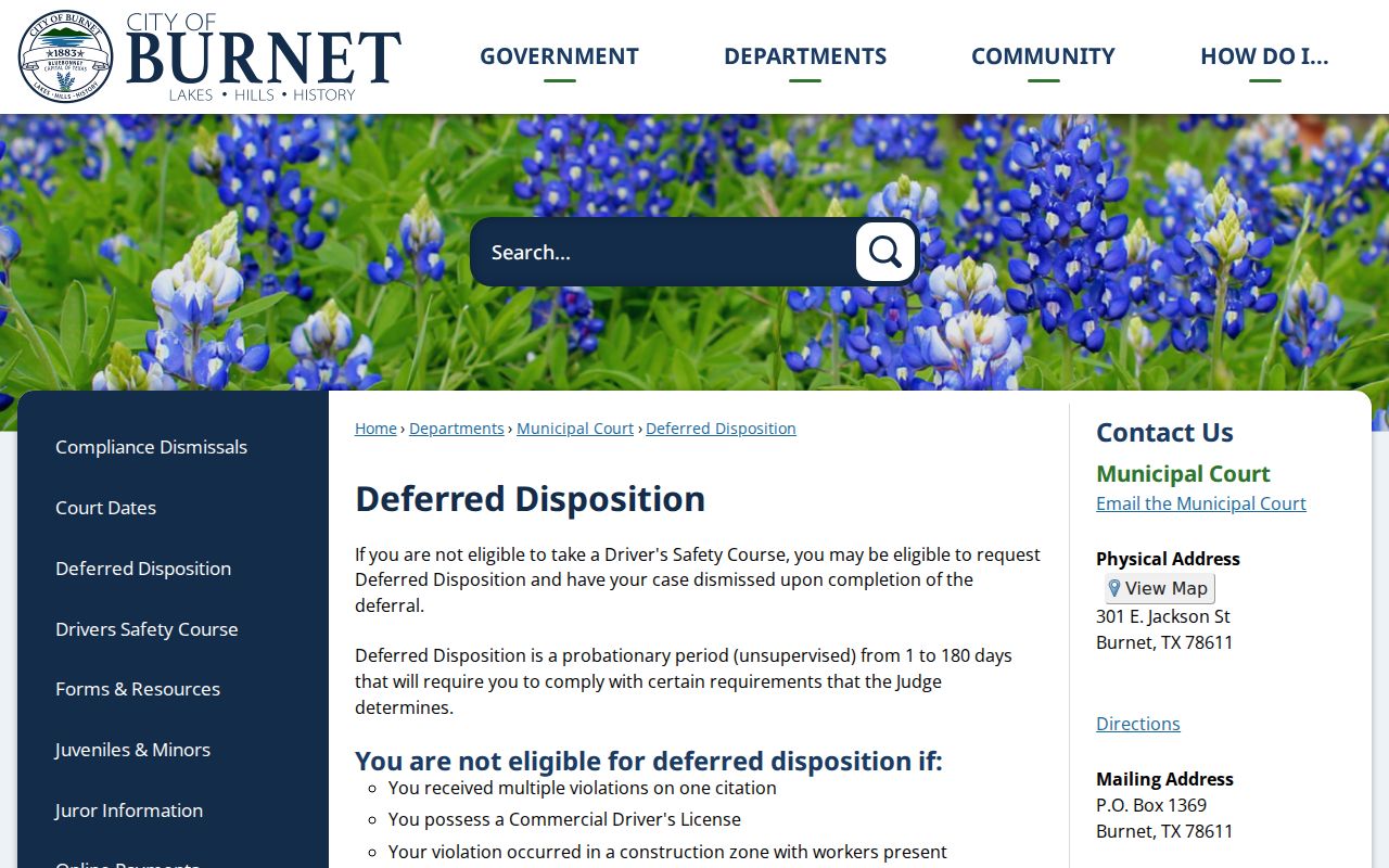 Burnet court docket deferred disposition page