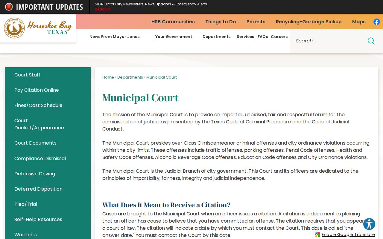 Official Horseshoe Bay Municipal Court information page