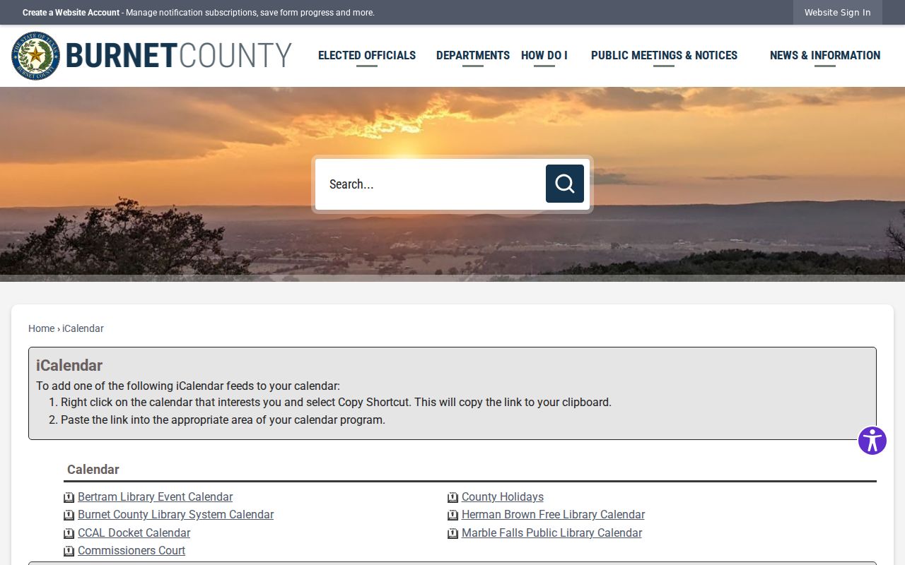 Burnet County court calendar subscription